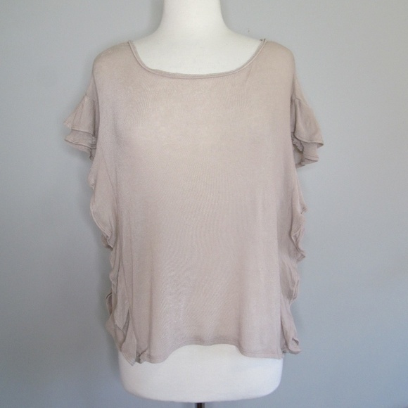 IRO Women's DALIA RUFFLED Sides TEE Blouse Beige Size M - Picture 1 of 9